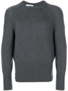 Thom Browne Tonal 4-bar Stripe Button-back Fine Merino Crewneck