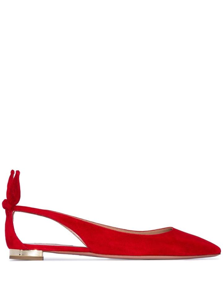Aquazzura Deneuve Bow Detail Ballerinas - Red