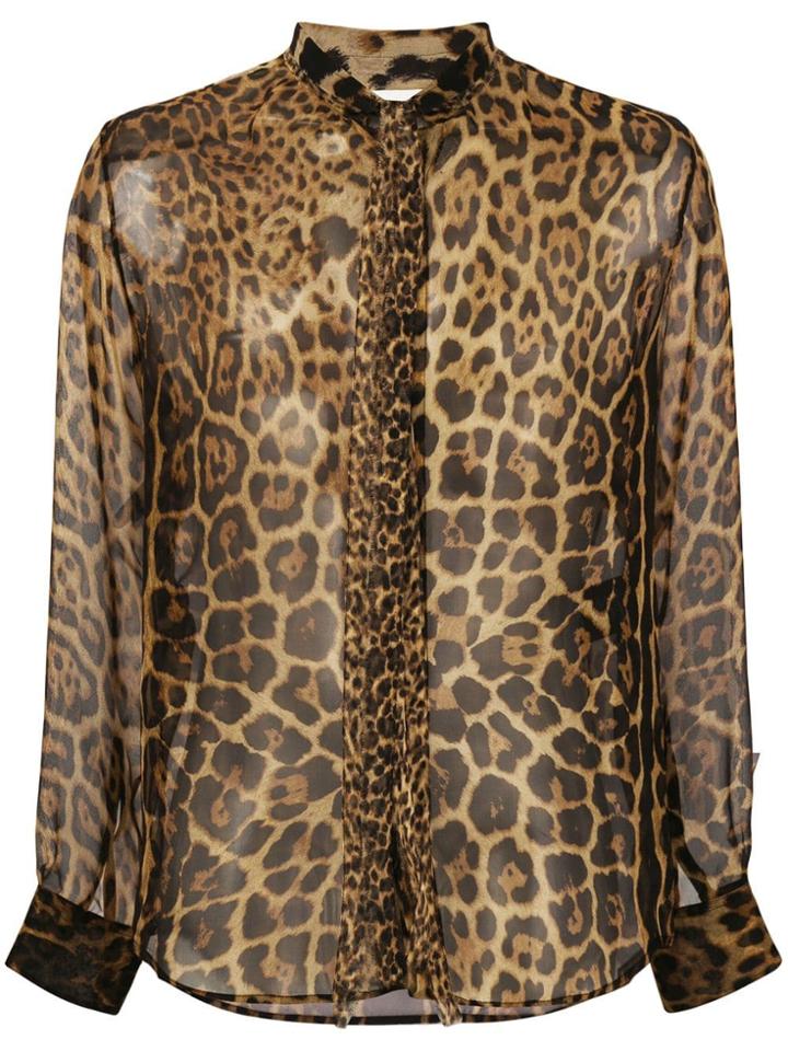 Saint Laurent Leopard Print Shirt - Brown