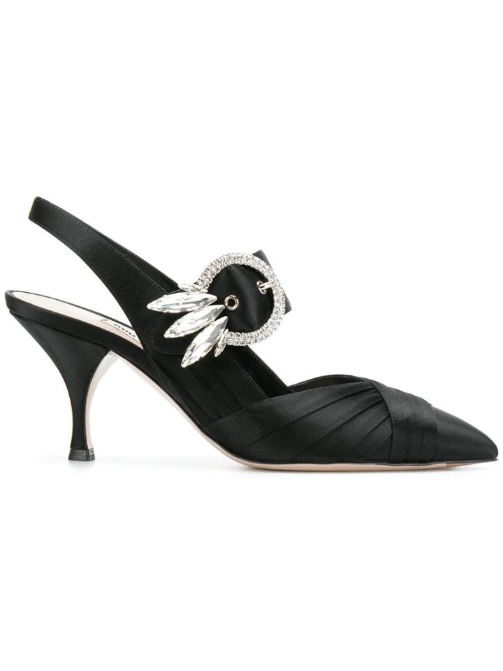Miu Miu Embellished Satin Pumps - Black