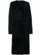 Giorgio Brato Shearling Panel Coat, Women's, Size: 42, Black, Lamb Skin/lamb Fur