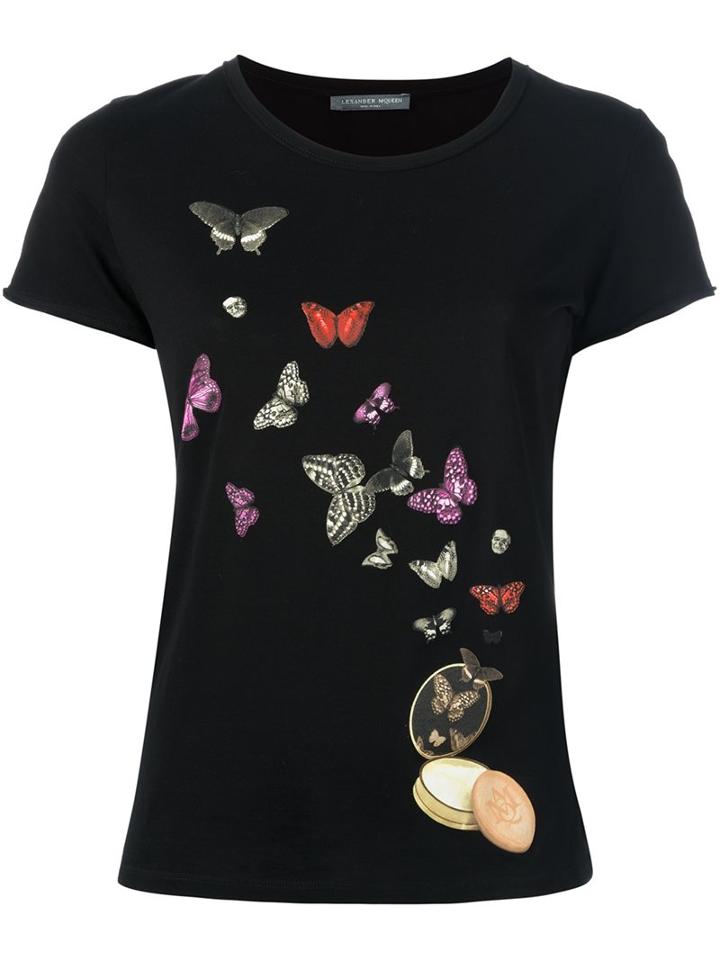 Alexander Mcqueen Butterfly And Moth Print T-shirt, Women's, Size: 38, Black, Cotton