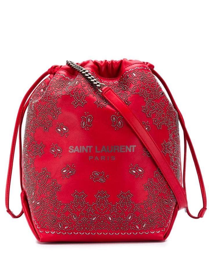Saint Laurent Embellished Bandana Teddy Bucket Bag - Red