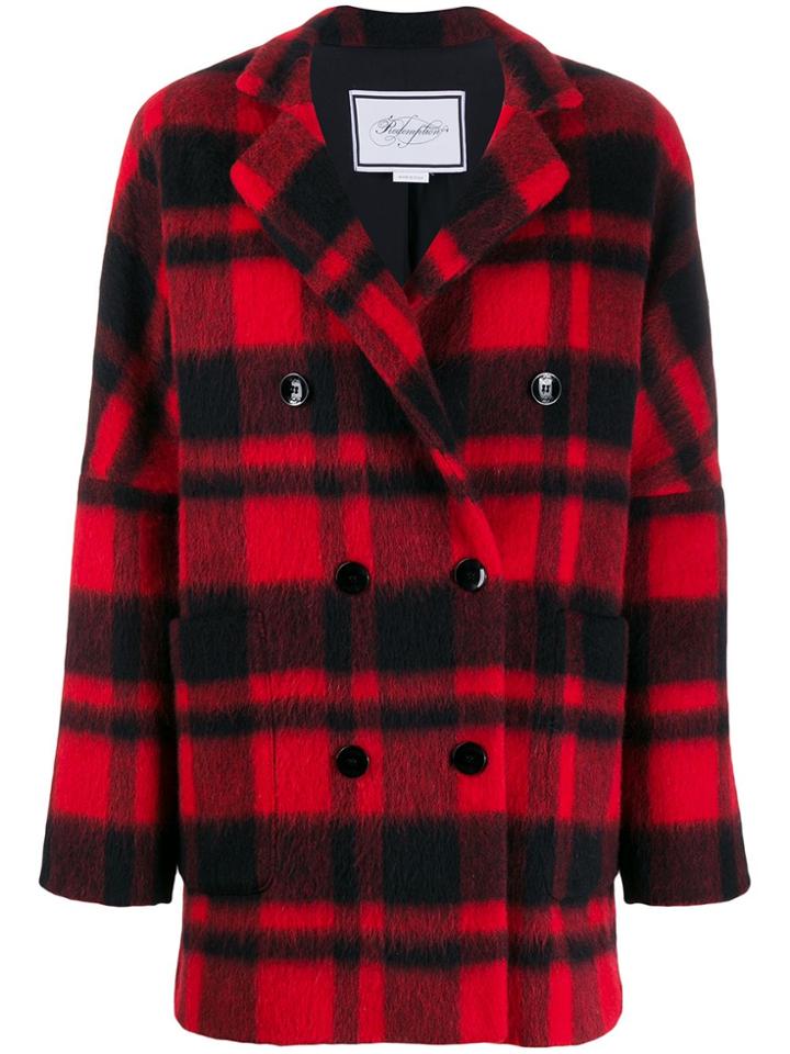 Redemption Double-breasted Check Coat - Black