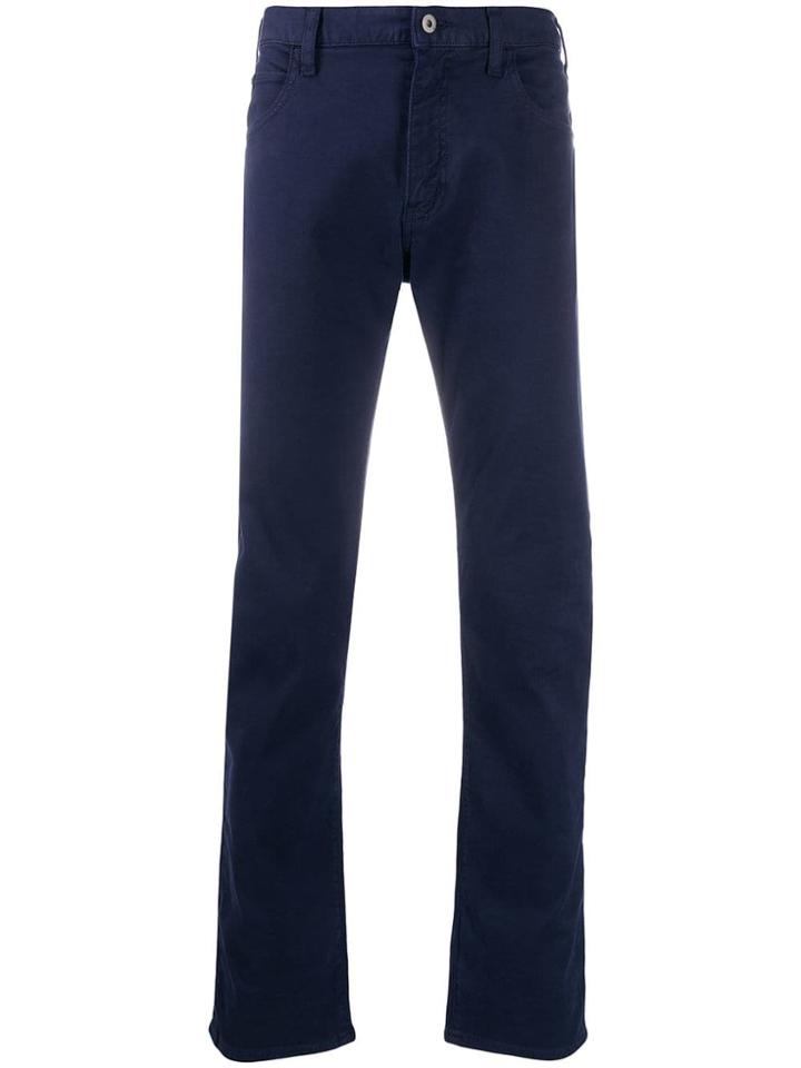 Emporio Armani Straight-leg Trousers With Pocket Square - Blue
