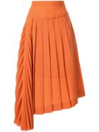 Irene Asymmetric Pleated Skirt - Orange