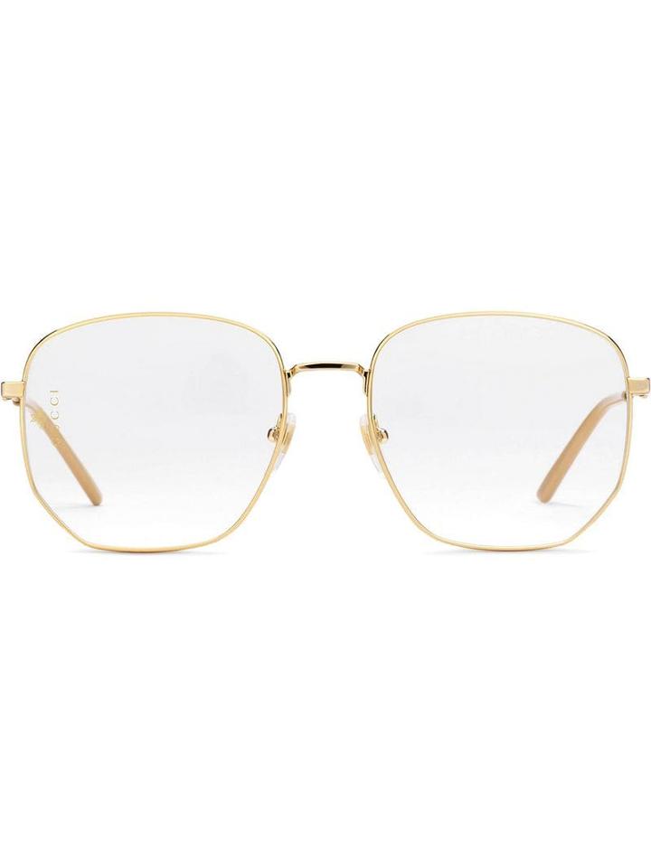 Gucci Eyewear Rectangular-frame Metal Glasses - Metallic