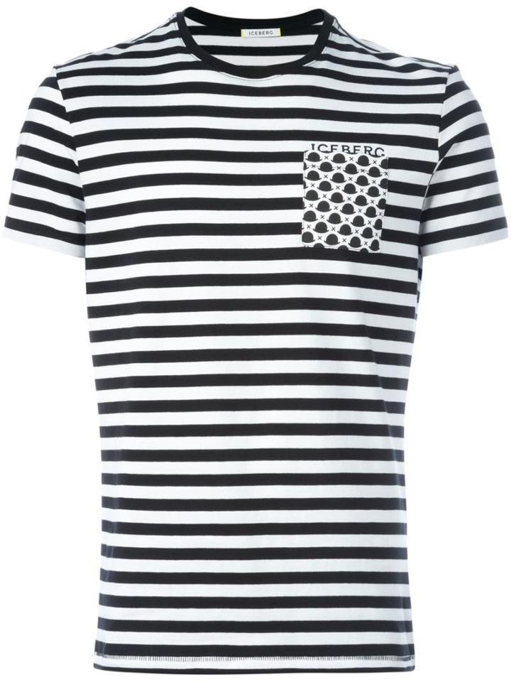 Iceberg Patch Pocket Striped T-shirt, Men's, Size: Medium, Black, Cotton