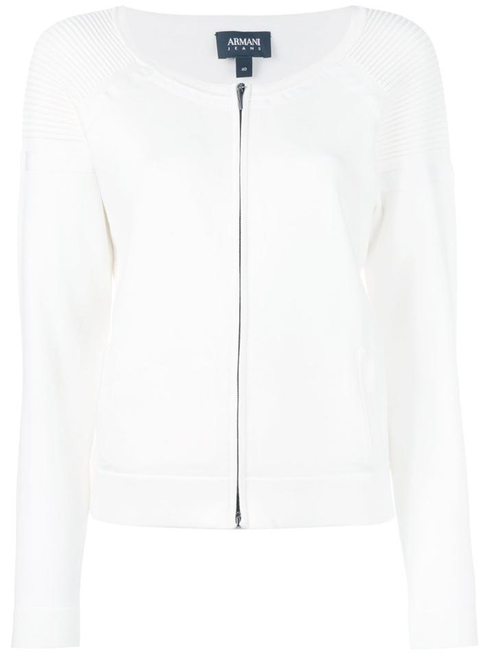 Armani Jeans - Collarless Zip Cardigan - Women - Nylon/polyester/spandex/elastane/viscose - 46, White, Nylon/polyester/spandex/elastane/viscose