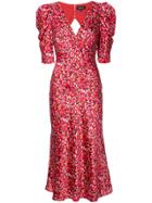 Saloni Printed Puff Sleeves Midi Dress - Red