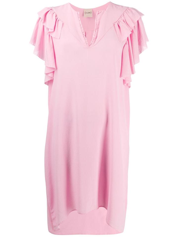 Nude Frilly Shift Dress - Pink