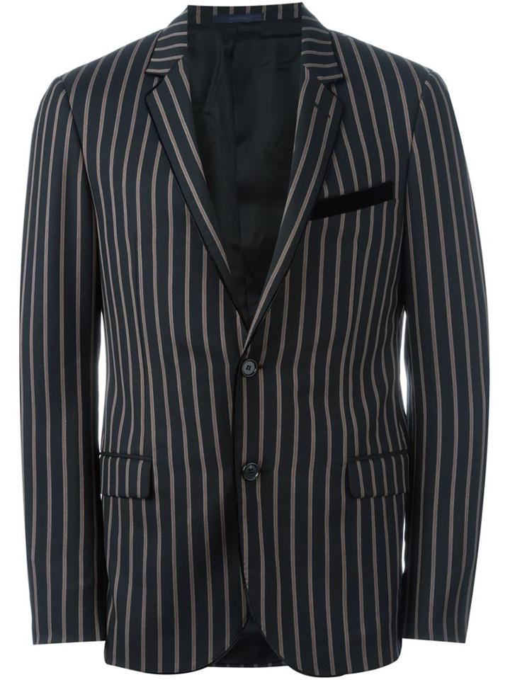 Lanvin Striped Blazer, Men's, Size: 46, Black, Cotton/cupro/wool