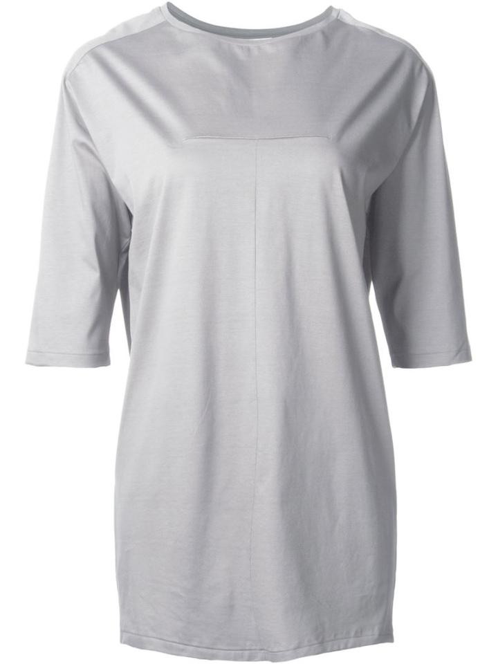 Astraet Boat Neck Centre Trim Detail Long Fitted T-shirt, Women's, Grey, Cotton