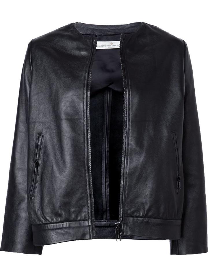 Golden Goose Deluxe Brand Zipped Leather Jacket, Women's, Size: Xs, Black, Leather