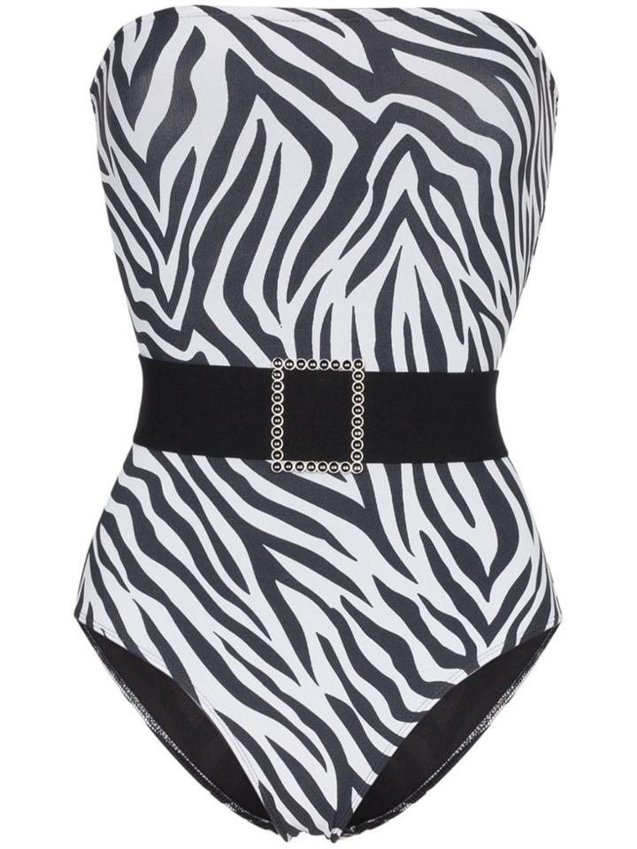 Leslie Amon Sacha Zebra Print Belted Swimsuit - White