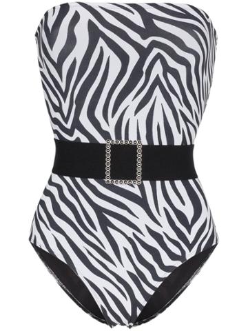 Leslie Amon Sacha Zebra Print Belted Swimsuit - White