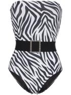 Leslie Amon Sacha Zebra Print Belted Swimsuit - White
