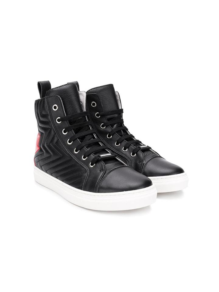 Dsquared2 Kids Teen Ribbed Maple Leaf Logo Hi-top Sneakers - Black