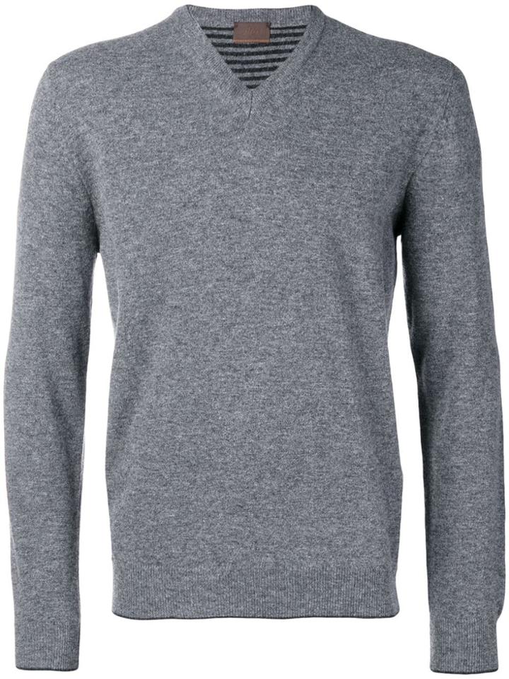 Altea Fine Knit V-neck Sweater - Grey