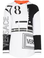 Versace Front Zip Detail Logo Drawstring Hoodie - White