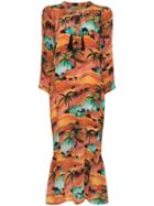 Chufy Oasis Print Drawstring Dress - Orange