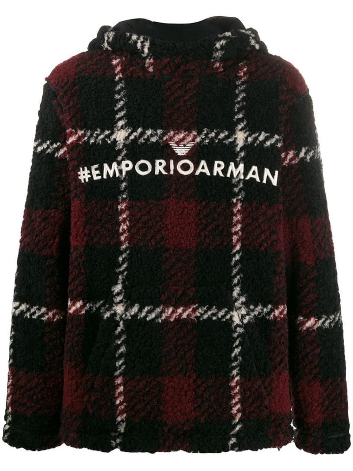 Emporio Armani Logo Plaid Hoodie - Black