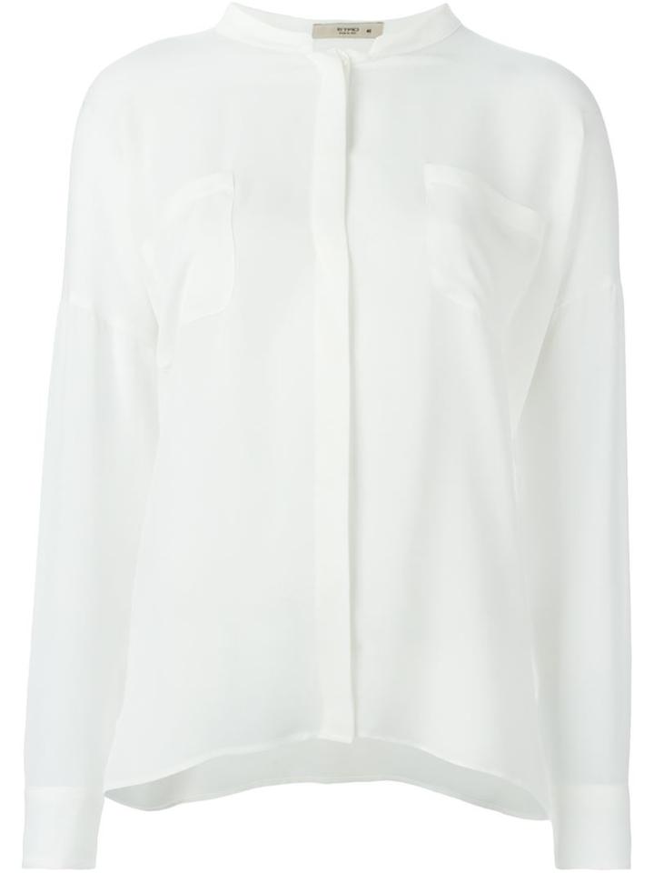 Etro Band Collar Shirt, Women's, Size: 42, White, Silk