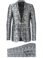Les Hommes Geometric Jacquard Suit, Men's, Size: 48, Grey, Polyester/silk/viscose/rayon