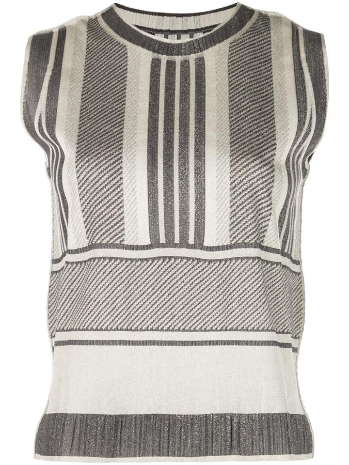 Pleats Please By Issey Miyake Sleeveless Striped Top - Grey