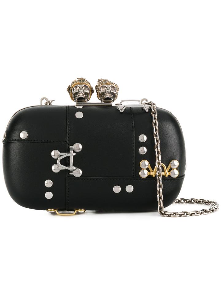 Alexander Mcqueen King And Queen Skull Clutch - Black