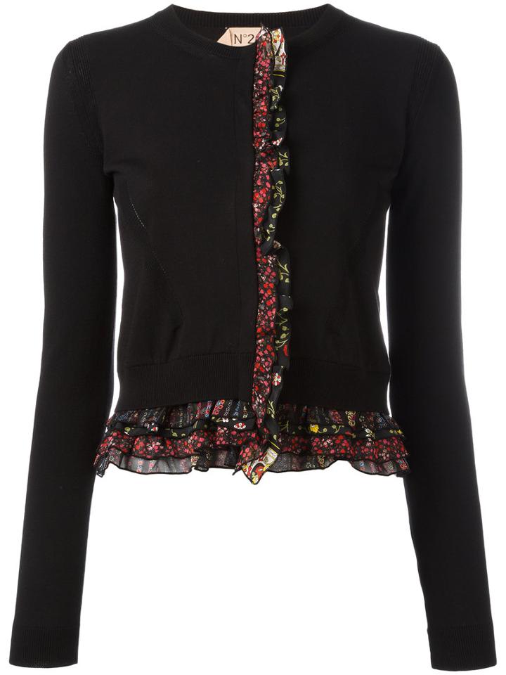 No21 Frill Trim Cardigan, Women's, Size: 40, Black, Cotton/silk