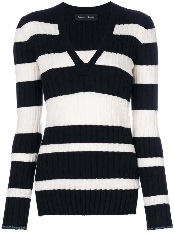 Proenza Schouler - Striped V-neck Knitted Top - Women - Silk/spandex/elastane/cashmere/wool - L, Black, Silk/spandex/elastane/cashmere/wool