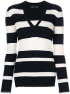 Proenza Schouler - Striped V-neck Knitted Top - Women - Silk/spandex/elastane/cashmere/wool - L, Black, Silk/spandex/elastane/cashmere/wool
