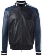 Emporio Armani Logo Patch Bomber Jacket, Size: Xl, Blue, Calf Leather/polyester/spandex/elastane/spandex/elastane