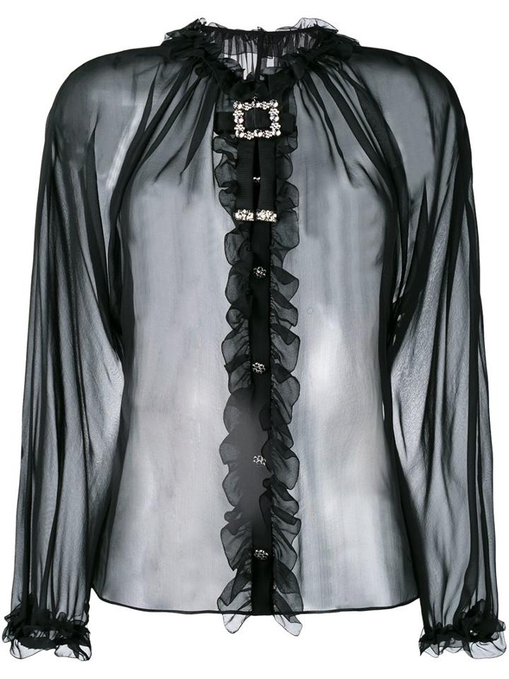Dolce & Gabbana Sheer Ruffled Blouse, Women's, Size: 40, Black, Silk