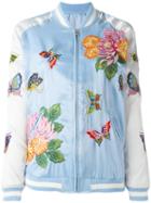 P.a.r.o.s.h. Floral Embroidery Bomber Jacket, Women's, Size: Medium, Blue, Polyester