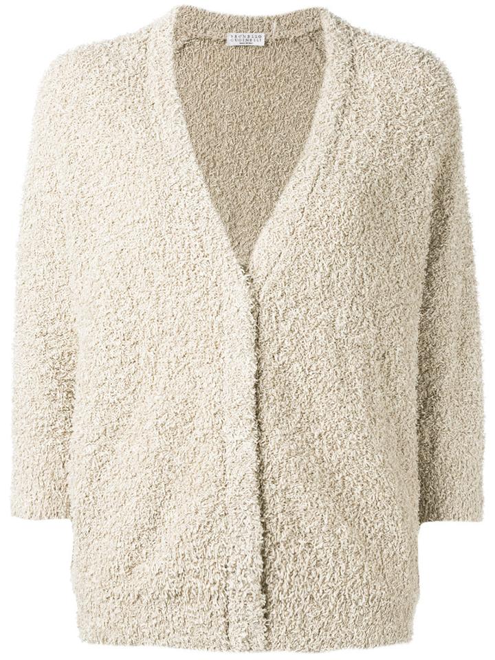 Brunello Cucinelli Tweed Cardigan, Women's, Size: Large, Nude/neutrals, Cotton/polyamide