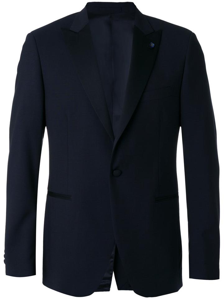 Lardini Pointed Lapels Suit Jacket, Men's, Size: 46, Blue, Polyester/cupro/viscose/wool