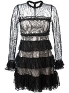 Alexis Ruffled Flared Lace Dress, Women's, Size: Large, Black, Nylon/polyester/spandex/elastane