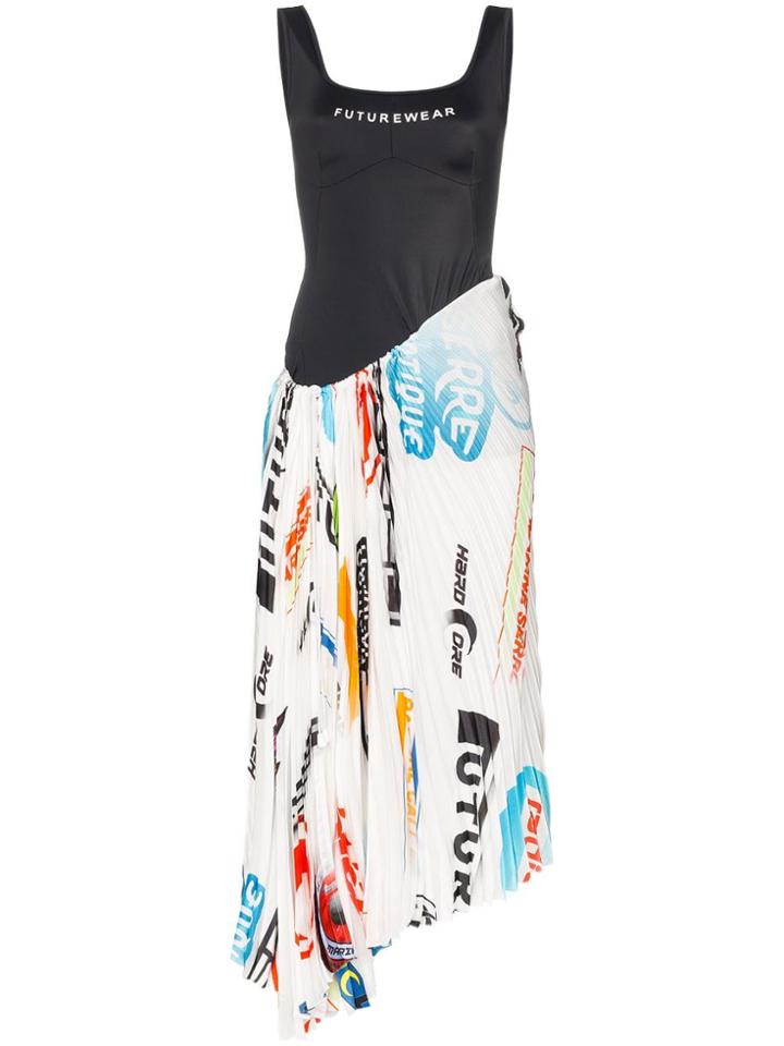 Marine Serre Printed Scuba Plisse Dress - Black