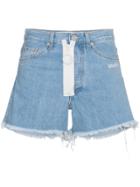 Off-white Blue Denim Shorts With White Exposed Zip