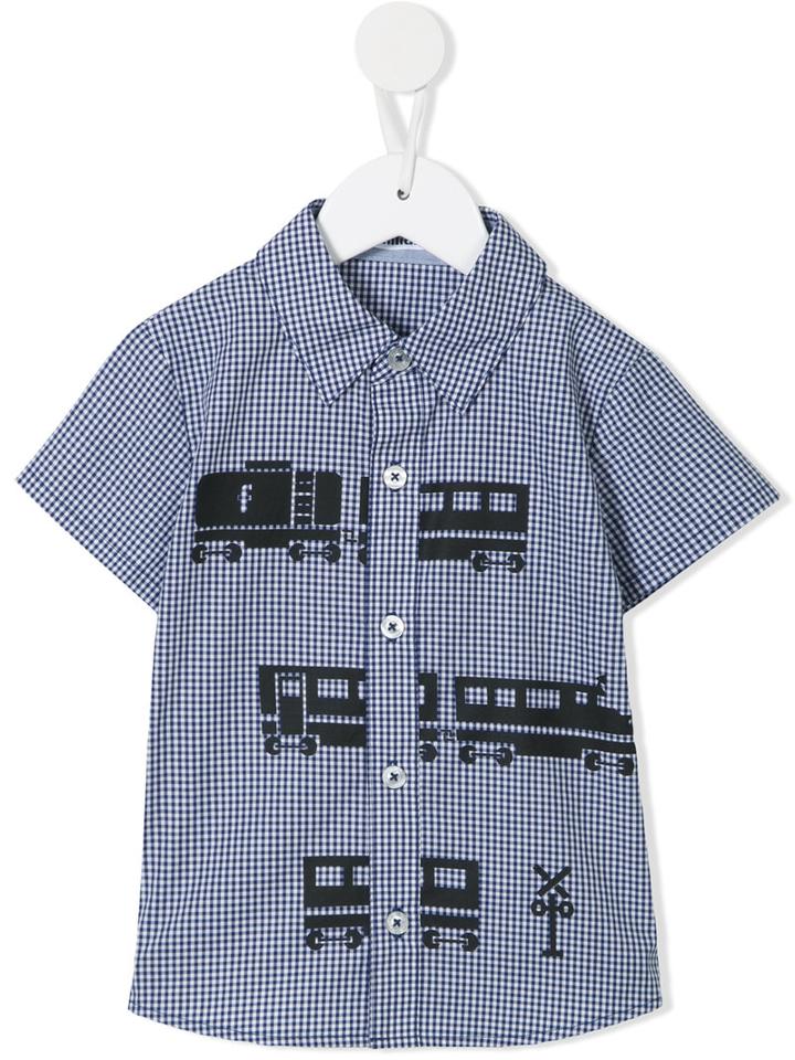 Familiar - Checked Train Print Shirt - Kids - Cotton - 6 Yrs, Blue