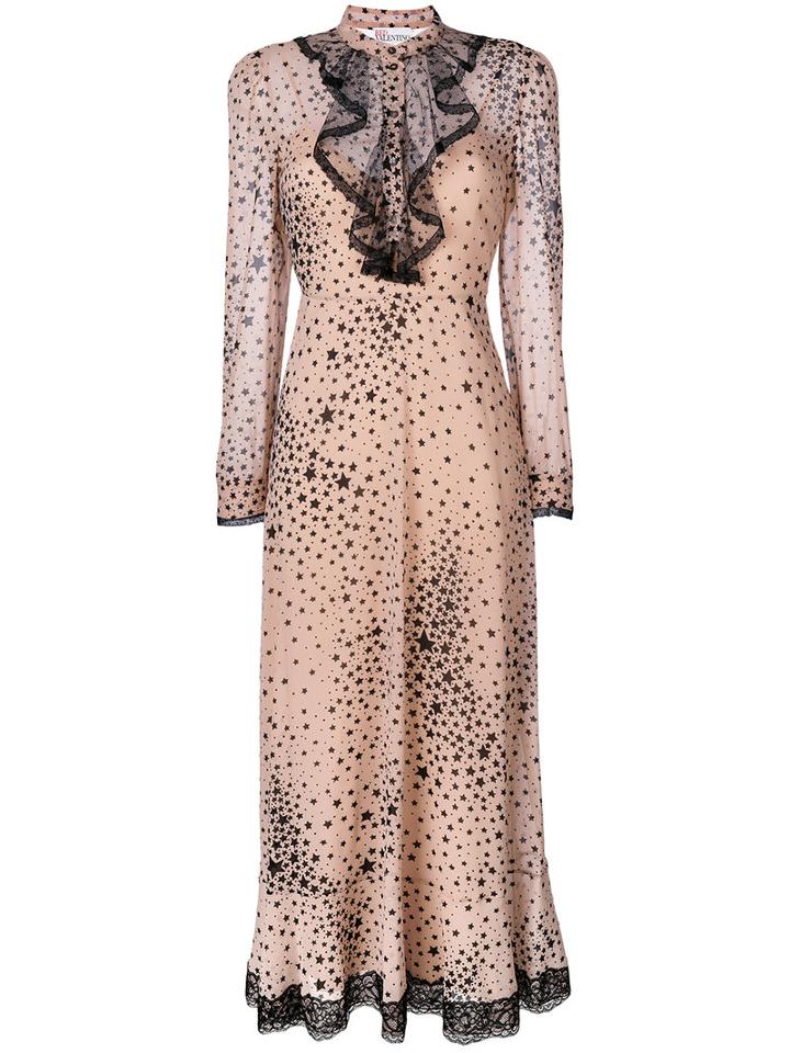 Red Valentino - Star Print Flared Dress - Women - Polyester - 42, Pink/purple, Polyester