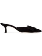 Manolo Blahnik Black Maysale 50 Suede Leather Mules