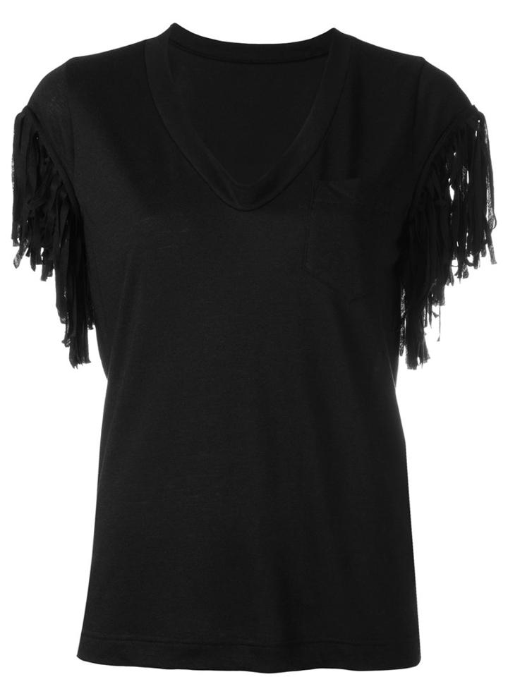 Sacai Fringed T-shirt, Women's, Size: 4, Black, Linen/flax/polyester