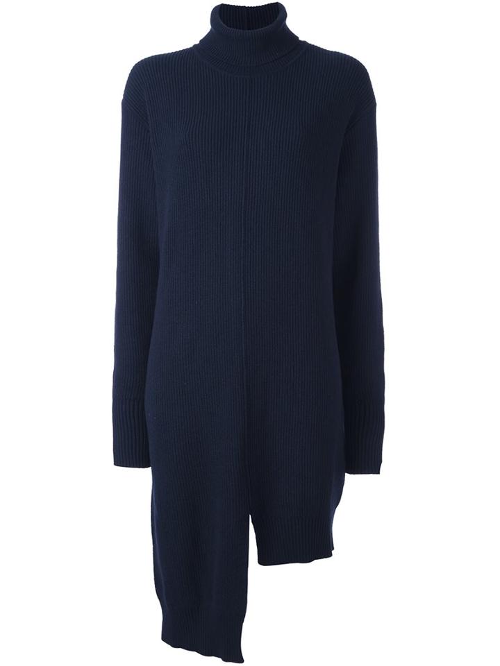 Marios Turtleneck Asymmetric Ribbed Pullover, Women's, Size: Small, Blue, Nylon/viscose/cashmere/merino