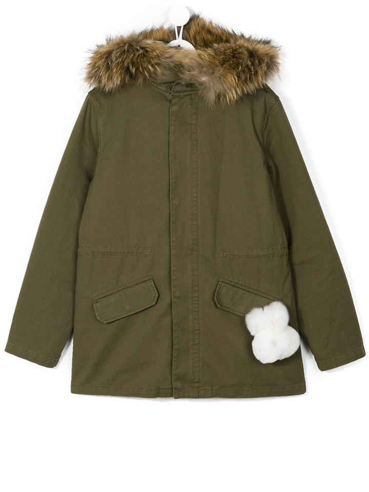 Yves Salomon Enfant - Hooded Parka - Kids - Cotton/rabbit Fur/polyester/marmot Fur - 14 Yrs, Green