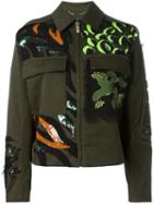 Versace 'wild Patch' Gabardine Jacket, Women's, Size: 38, Green, Silk/cotton/spandex/elastane