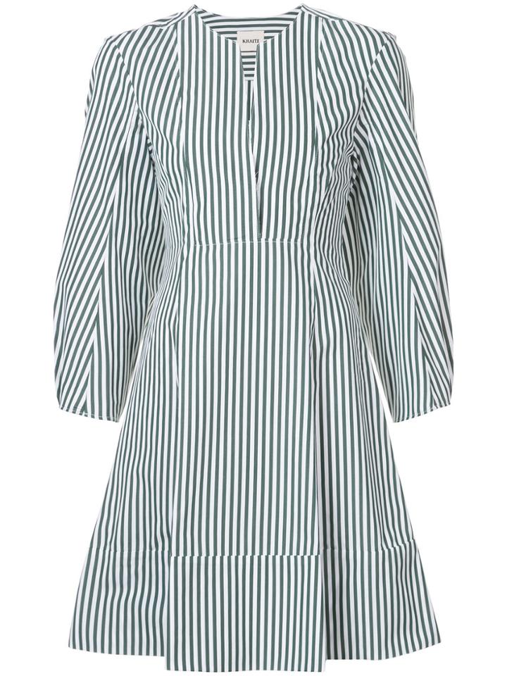 Khaite Round Neck Striped Shirt Dress - Green