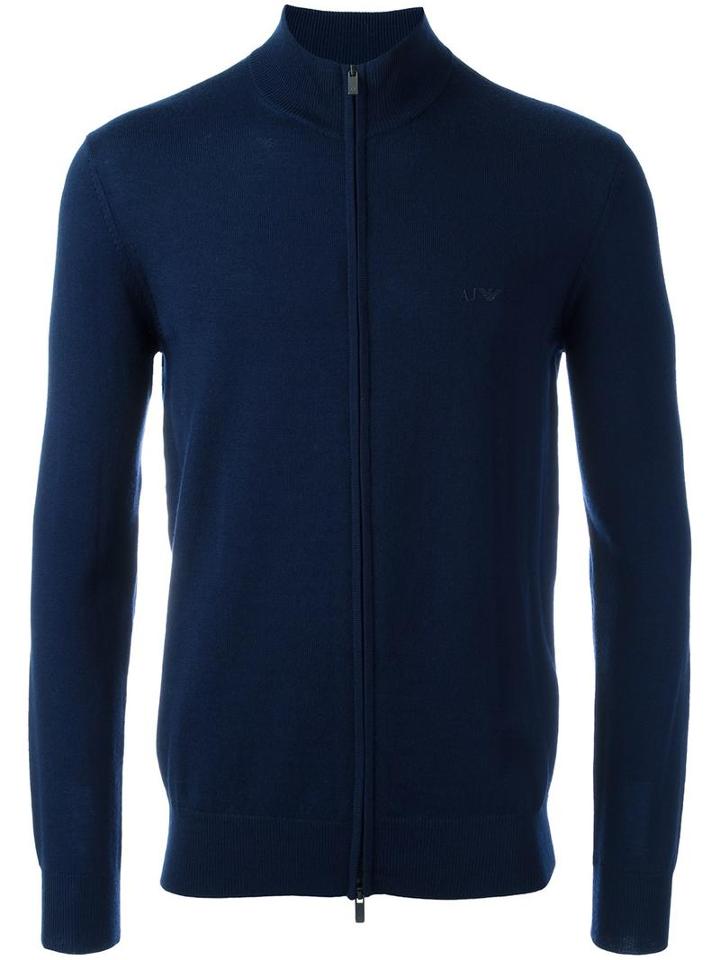 Armani Jeans Zipped Cardigan, Men's, Size: Large, Blue, Wool